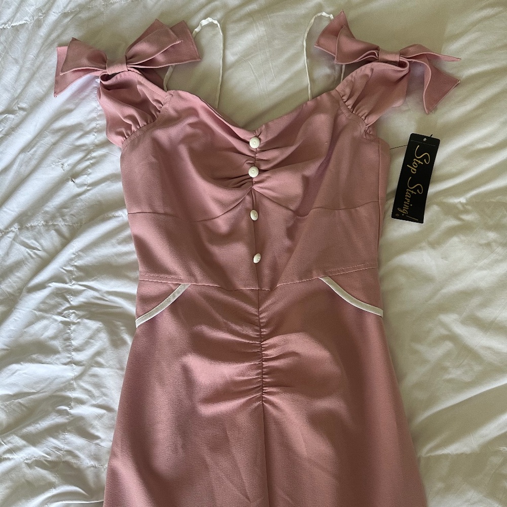 NWT ! Stop Staring Romance Pink Pencil Dress with Bows - size S